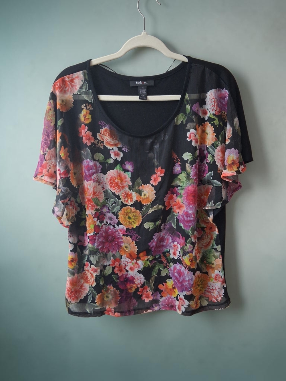Style & Co. Womans Vibrant Floral Sheer Top